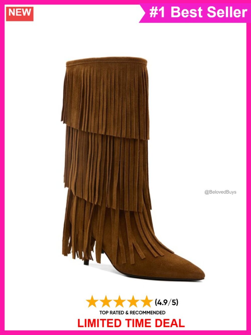 Suede Fringe Knee High Western Cowgirl Boots Kitten Heel